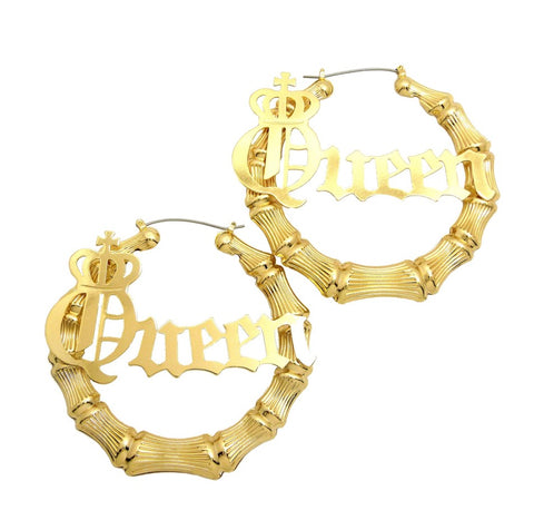 nyfashion101 Queen Charm Bamboo Door Knocker Hoop Pincatch Earrings nyfashion101 Queen Charm Bamboo Door Knocker Hoop Pincatch Earrings