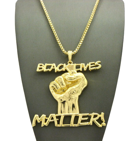 Nyfashion101 Raised Fist Between Black Lives Matter Pendant W/3mm 30" Box Chain Necklace Gold-Tone