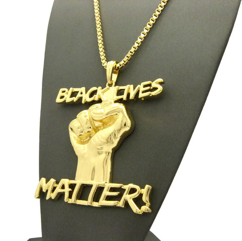 Nyfashion101 Raised Fist Between Black Lives Matter Pendant W/3mm 30" Box Chain Necklace Gold-Tone