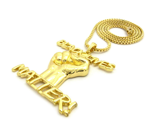 Nyfashion101 Raised Fist Between Black Lives Matter Pendant W/3mm 30" Box Chain Necklace Gold-Tone
