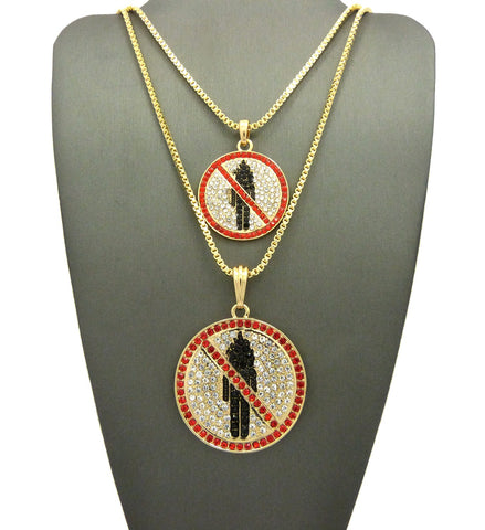Nyfashion101 Red Stone Border Rapper Music Video Monster Logo Pendant Set W/ 2mm Box Chain Necklaces In Gold-Tone