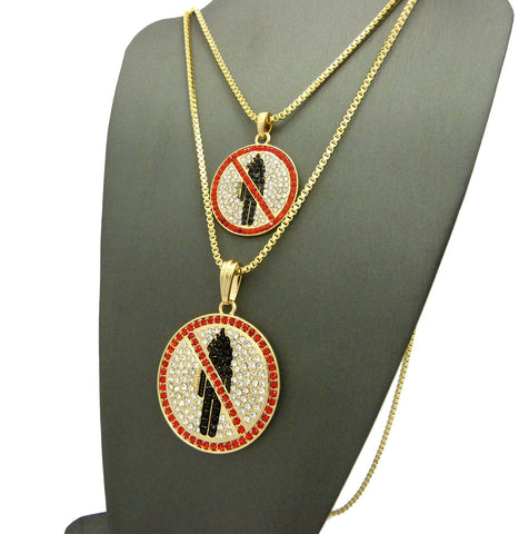 Nyfashion101 Red Stone Border Rapper Music Video Monster Logo Pendant Set W/ 2mm Box Chain Necklaces In Gold-Tone