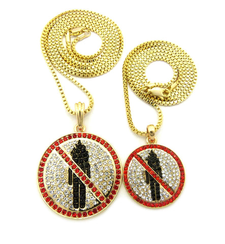 nyfashion101 Red Stone Border Rapper Music Video Monster Logo Pendant Set w/ 2mm Box Chain Necklaces in Gold-Tone