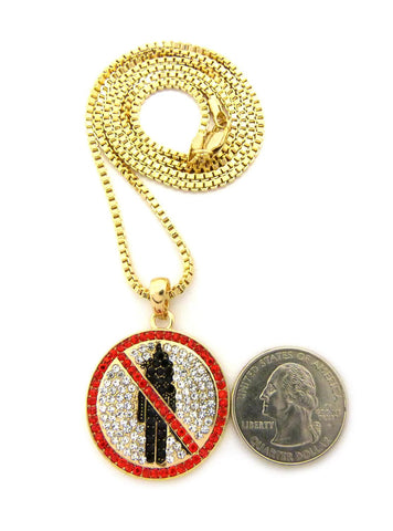 Nyfashion101 Red Stone Stud Border Mini Rapper Monster Logo Pendant W/ 24" Chain Necklace