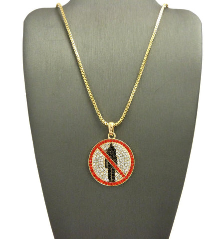 Nyfashion101 Red Stone Stud Border Mini Rapper Monster Logo Pendant W/ 24" Chain Necklace