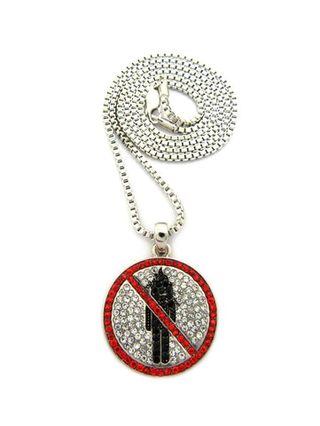 Nyfashion101 Red Stone Stud Border Mini Rapper Monster Logo Pendant W/ 24" Chain Necklace