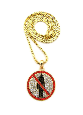 nyfashion101 Red Stone Stud Border Mini Rapper Monster Logo Pendant w/ 24" Chain Necklace