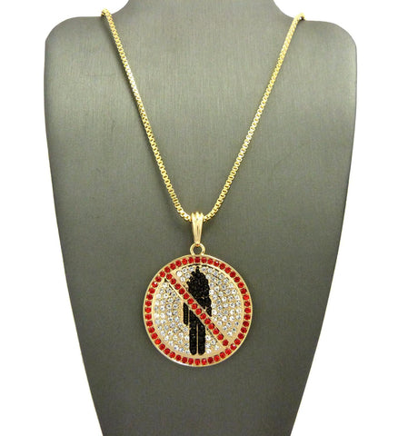 Nyfashion101 Red Stone Stud Border Rapper Music Video Monster Logo Pendant W/ 24" Chain Necklace