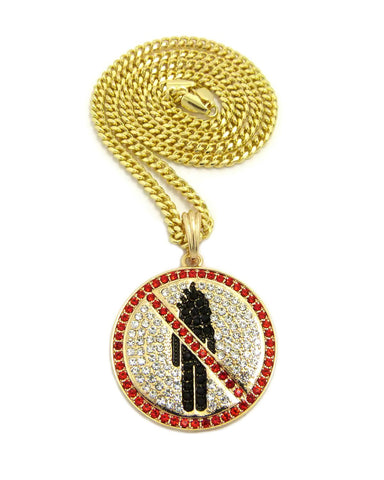 Nyfashion101 Red Stone Stud Border Rapper Music Video Monster Logo Pendant W/ 24" Chain Necklace