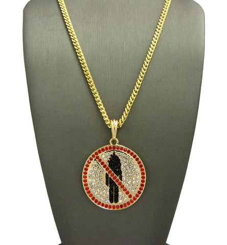 Nyfashion101 Red Stone Stud Border Rapper Music Video Monster Logo Pendant W/ 24" Chain Necklace