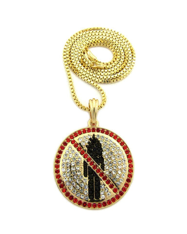 nyfashion101 Red Stone Stud Border Rapper Music Video Monster Logo Pendant w/ 24" Chain Necklace