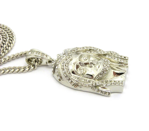 Nyfashion101 Rhinestone Jesus Pendant In W/ 36" Miami Cuban Chain CP54G