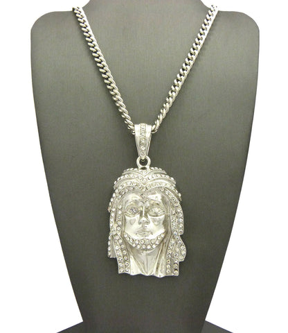 Nyfashion101 Rhinestone Jesus Pendant In W/ 36" Miami Cuban Chain CP54G