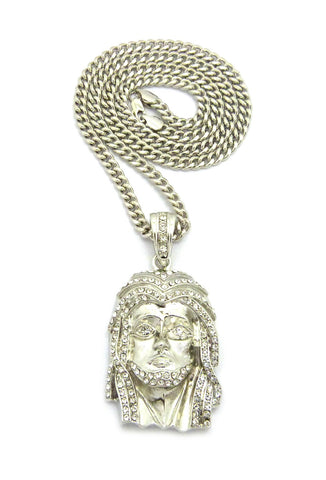 nyfashion101 Rhinestone Jesus Pendant in w/ 36" Miami Cuban Chain CP54G