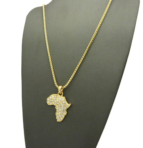 Nyfashion101 Rhinestone Studded Mini Africa Continent Pendant W/ Chain Necklace In Gold-Tone