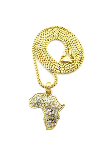 Nyfashion101 Rhinestone Studded Mini Africa Continent Pendant W/ Chain Necklace In Gold-Tone