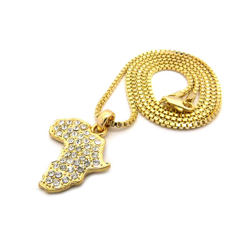 Nyfashion101 Rhinestone Studded Mini Africa Continent Pendant W/ Chain Necklace In Gold-Tone