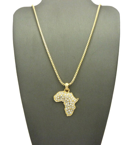 nyfashion101 Rhinestone Studded Mini Africa Continent Pendant w/ Chain Necklace in Gold-Tone