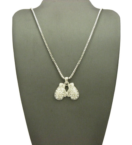 Nyfashion101 Rhinestone Studded Mini Box Gloves Pendant With 2mm 24" Box Chain Necklace In Silver-Tone