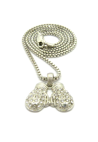 Nyfashion101 Rhinestone Studded Mini Box Gloves Pendant With 2mm 24" Box Chain Necklace In Silver-Tone