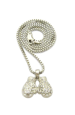 nyfashion101 Rhinestone Studded Mini Box Gloves Pendant with 2mm 24" Box Chain Necklace in Silver-Tone