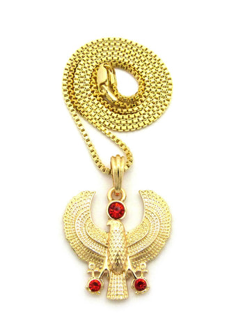 Nyfashion101 Ruby Red Round Gemstone Horus Falcon Pendant W/ Chain Necklace