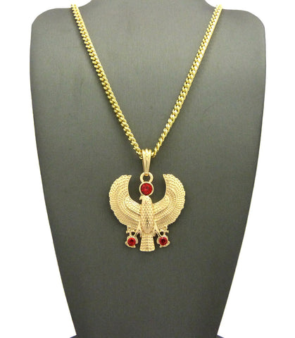 Nyfashion101 Ruby Red Round Gemstone Horus Falcon Pendant W/ Chain Necklace