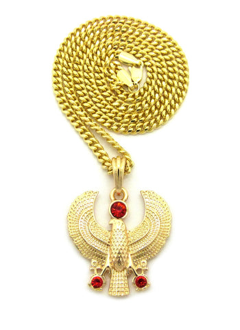 Nyfashion101 Ruby Red Round Gemstone Horus Falcon Pendant W/ Chain Necklace