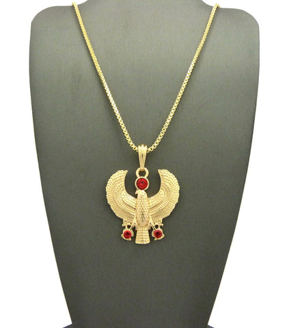 nyfashion101 Ruby Red Round Gemstone Horus Falcon Pendant w/ Chain Necklace