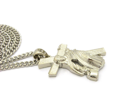 Nyfashion101 Rugged Cross Jesus Falling On His Way To Calvary Pendant W/6mm 36" Cuban Chain Necklace