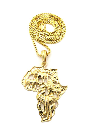 Nyfashion101 Safari Animals On Africa Continent Pendant With Chain Necklace
