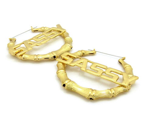 Nyfashion101 SASSY Charm Bamboo Door Knocker Hoop Pincatch Earrings Gold-Tone