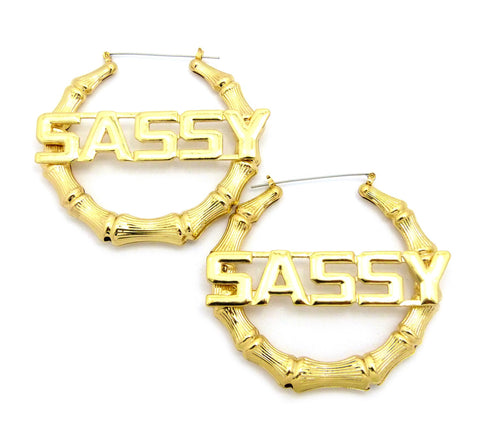 nyfashion101 SASSY Charm Bamboo Door Knocker Hoop Pincatch Earrings Gold-Tone
