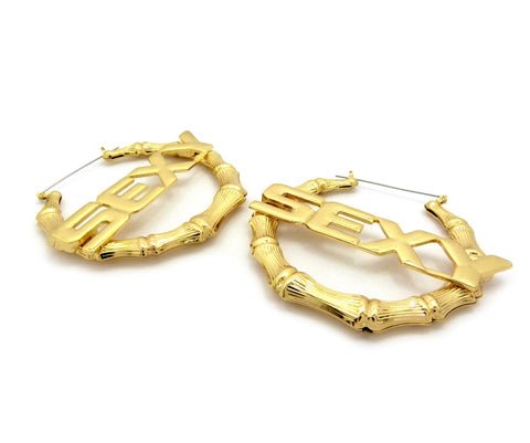 Nyfashion101 SEXY Charm Bamboo Door Knocker Hoop Pincatch Earrings Gold-Tone