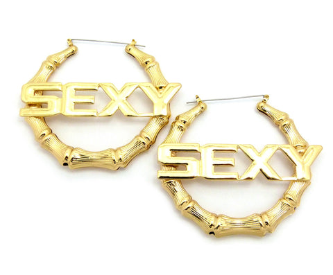 nyfashion101 SEXY Charm Bamboo Door Knocker Hoop Pincatch Earrings Gold-Tone