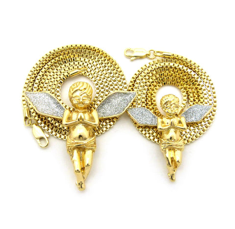 Nyfashion101 Silver-Tone Dusted Pray Angel Pendant Set W/ Box Chain Necklaces