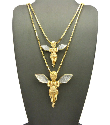 nyfashion101 Silver-Tone Dusted Pray Angel Pendant Set w/ Box Chain Necklaces