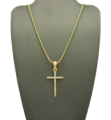 nyfashion101 Slim Stone Stud Cross Pendant with Chain Necklace