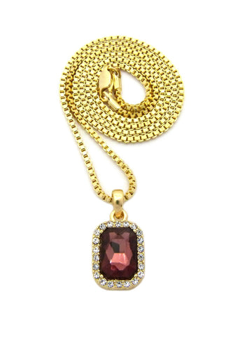 Nyfashion101 Small Faux Amethyst Purple Stone Pendant W/ Chain Necklace