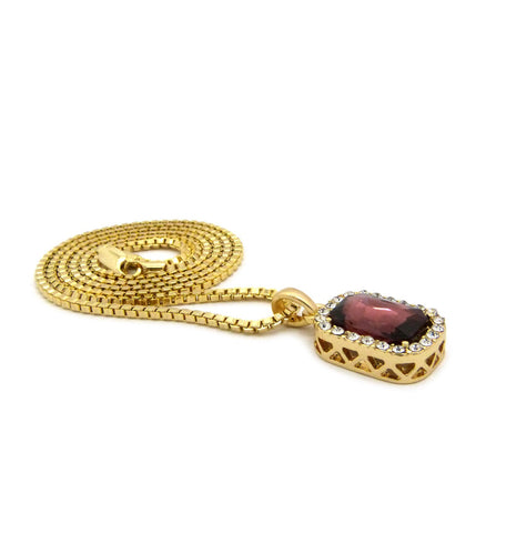 Nyfashion101 Small Faux Amethyst Purple Stone Pendant W/ Chain Necklace