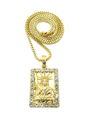 Nyfashion101 Statue Of Liberty Stone Bordered Frame Pendant With Chain Necklace