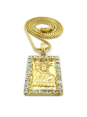 Nyfashion101 Statue Of Liberty Stone Bordered Frame Pendant With Chain Necklace