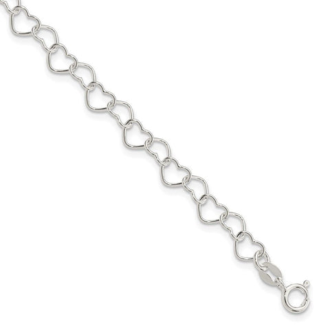 nyfashion101 Sterling Silver 7inch Polished Fancy Heart Link Bracelet