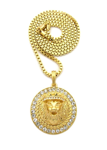 Nyfashion101 Stone Edge King Lion Medal Pendant W/ Chain Necklace