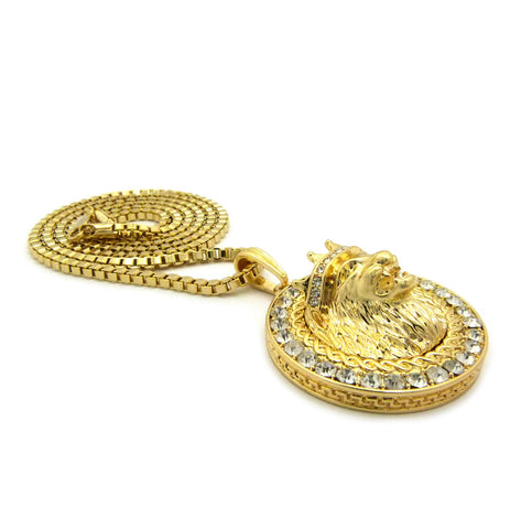 Nyfashion101 Stone Edge King Lion Medal Pendant W/ Chain Necklace