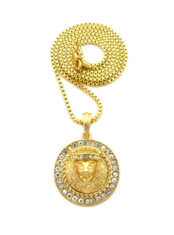 Nyfashion101 Stone Edge King Lion Medallion Pendant W/ Chain Necklace