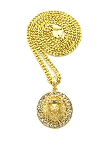 Nyfashion101 Stone Edge King Lion Medallion Pendant W/ Chain Necklace