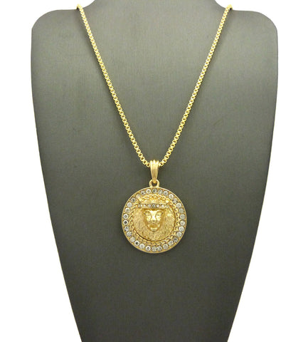 nyfashion101 Stone Edge King Lion Medallion Pendant w/ Chain Necklace