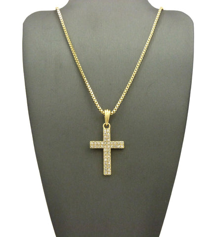 Nyfashion101 Stone Stud 2 Row Cross Micro Pendant With Chain Necklace
