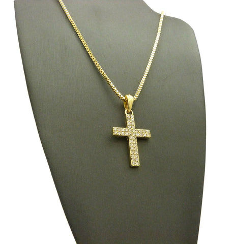 Nyfashion101 Stone Stud 2 Row Cross Micro Pendant With Chain Necklace